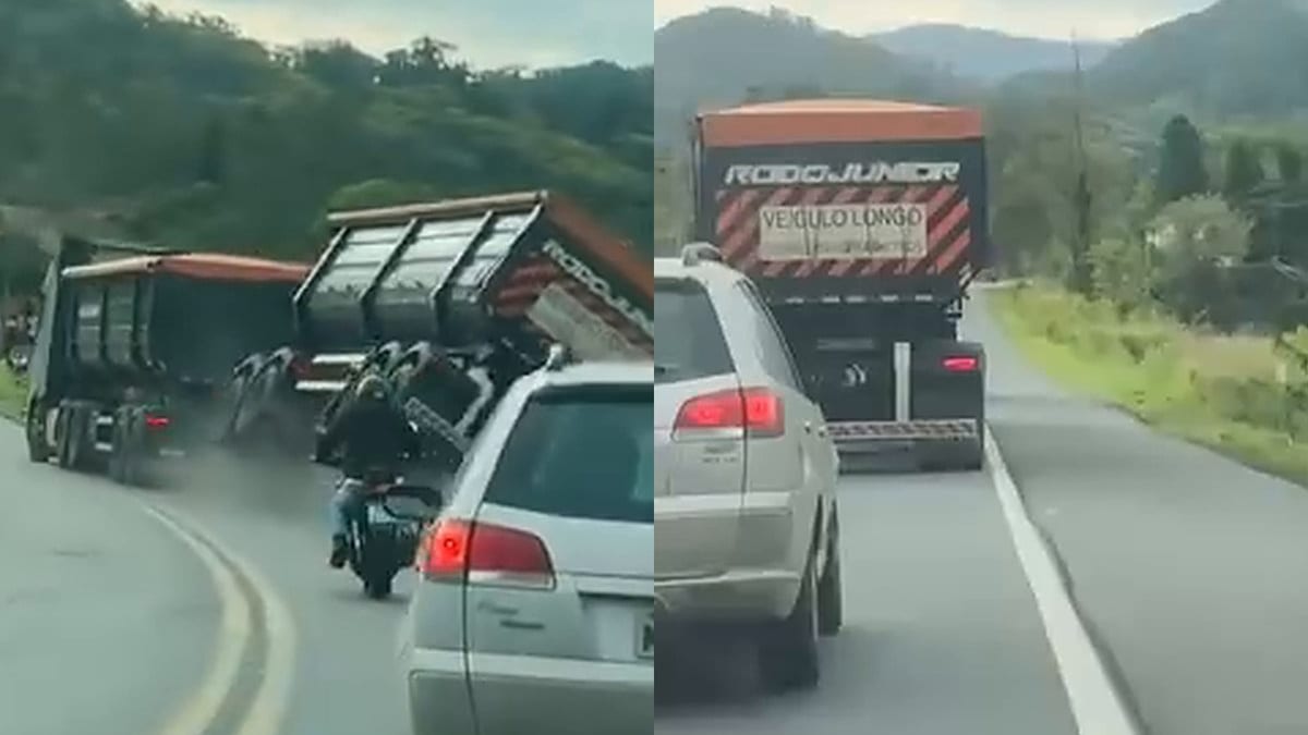 “Falei!”: motorista de bitrem vai e volta do acostamento até a carreta tombar na BR-470, perto de Indaial