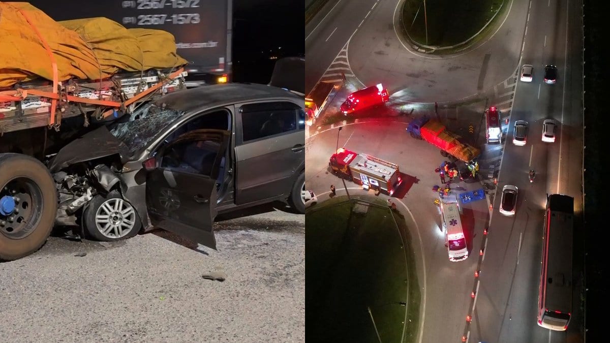 Carro vai parar debaixo de caminhão na BR-101 em Porto Belo e motorista desabafa: “Tô em choque até agora”