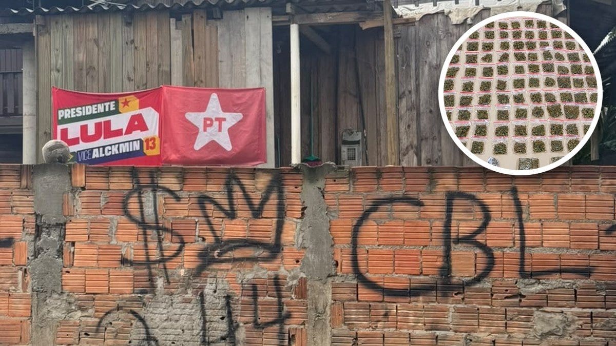 Casa com muro pichado revela suspeita de tráfico e criminosos disparam fogos de artifício contra a PMSC