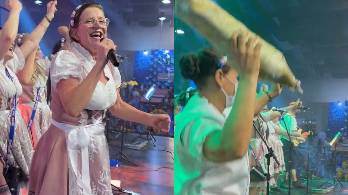 Grupo de Fridas canta o “funk do alemão”, desce até o chão no palco da Oktoberfest de Blumenau e viraliza