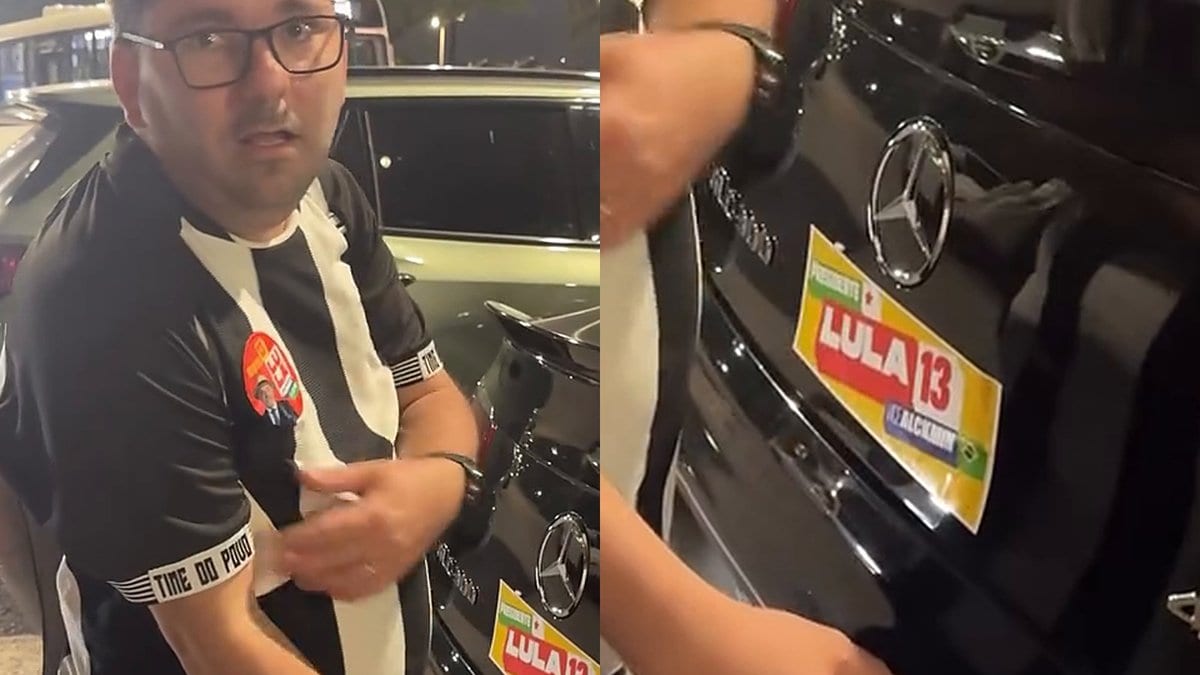 Homem cola adesivos de Lula em carros sem autorização na Beira-Mar Norte e é flagrado em Florianópolis
