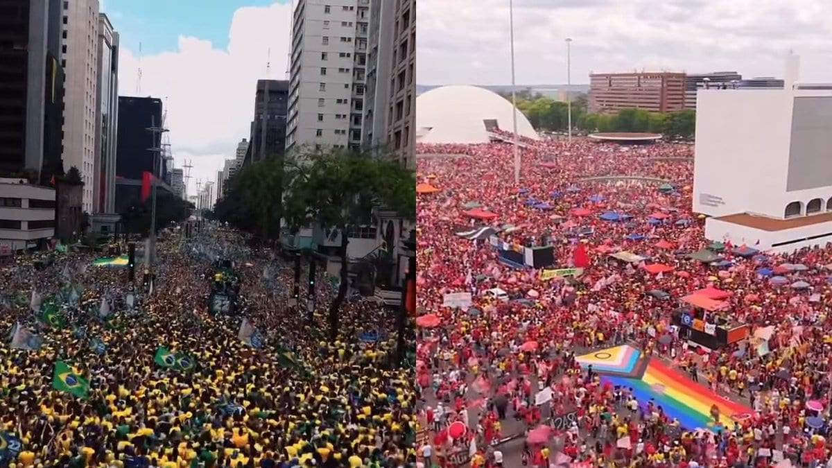Horas antes de debate, Flávio reúne multidão na Paulista e apoiadores de Lula ocupam a Esplanada em Brasília