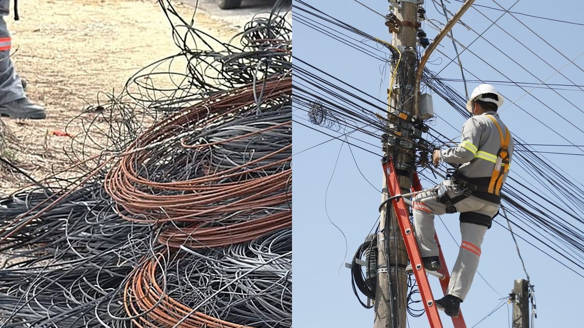 Mutirão tira cerca de 300 quilos de fios sem uso por dia dos postes de Tijucas e já limpou mais de 70 ruas