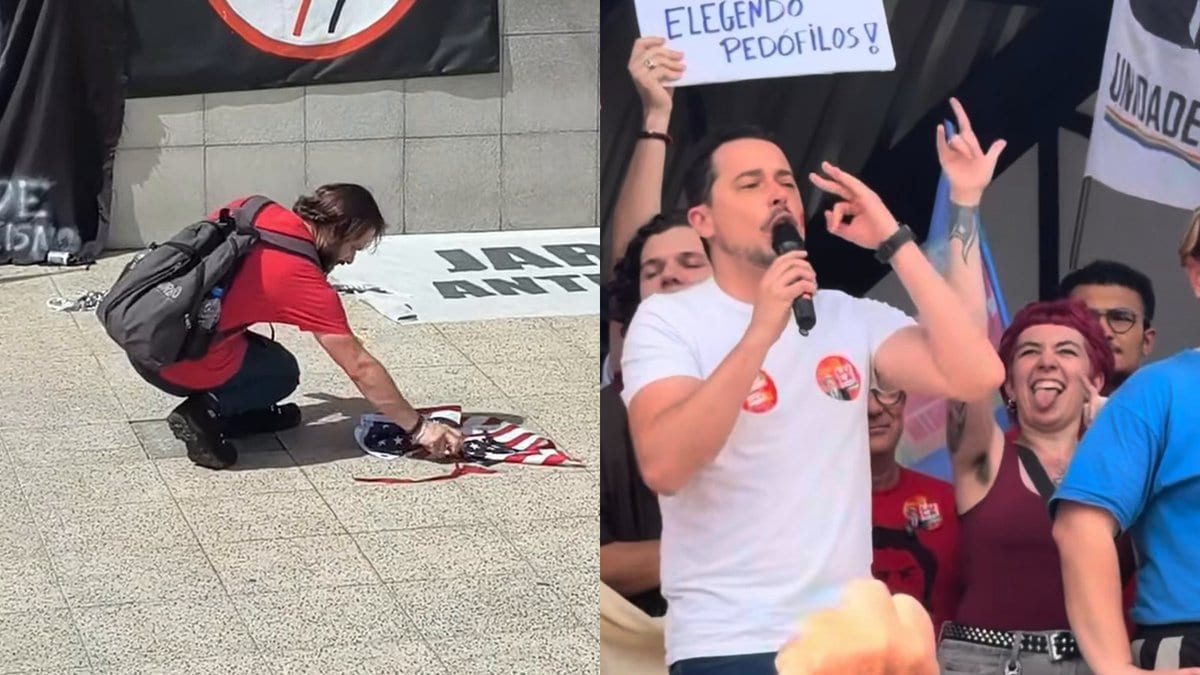 “O vira-voto já tá acontecendo”: militância de Lula queima bandeira dos EUA em ato em Jaraguá do Sul