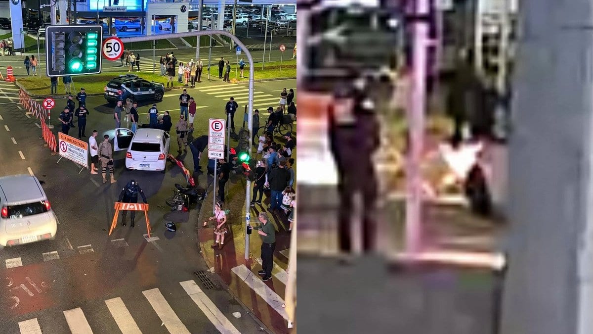 Motorista atropela agente de trânsito e motociclista durante abordagem em frente à Oktoberfest, em Blumenau - Foto