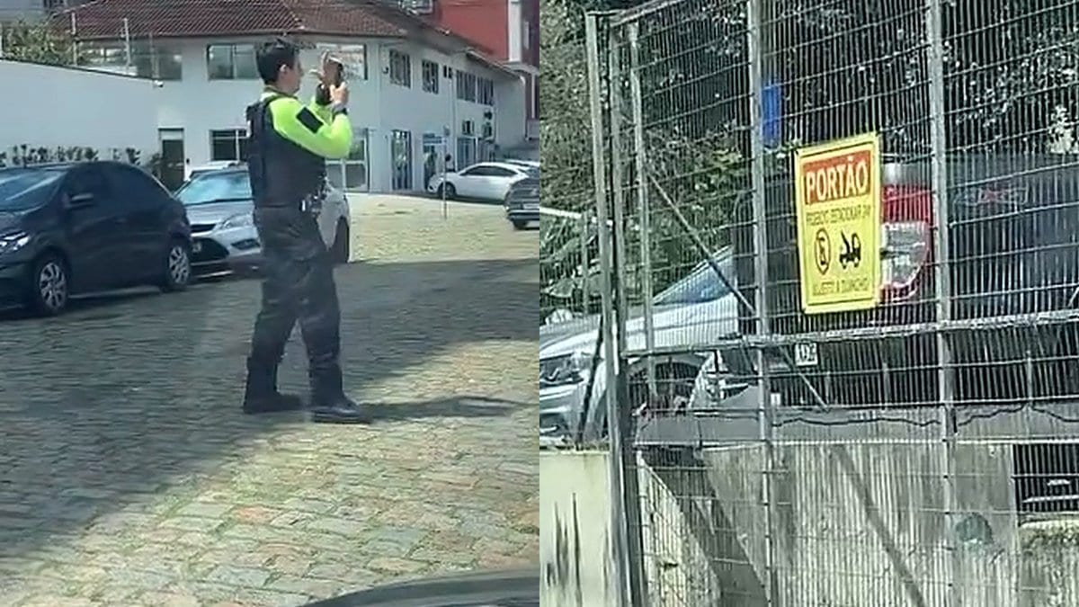 Motorista estaciona na frente do portão de um estacionamento pago e acaba levando multa em Joinville