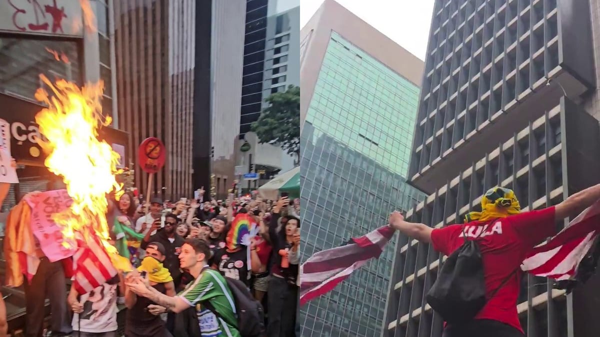 “Partido do amor”: apoiadores de Lula queimam e rasgam bandeira dos EUA e xingam Bolsonaro em coro na Paulista