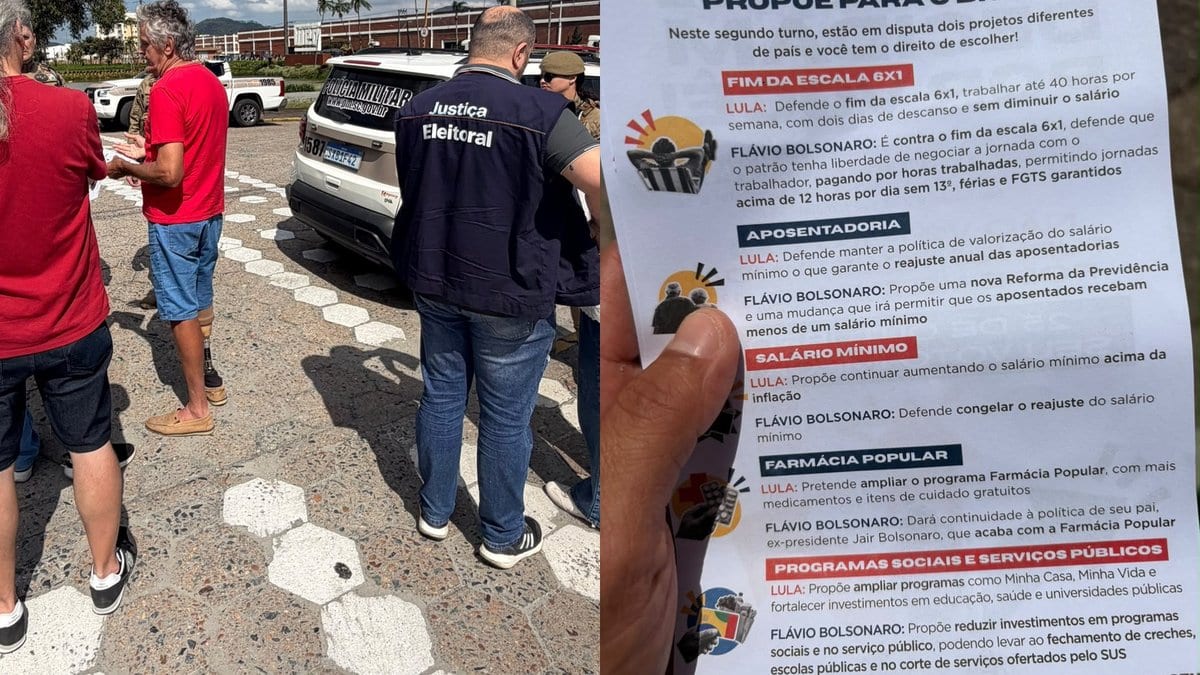 Petista é flagrado espalhando panfleto com fake news contra Flávio Bolsonaro na WEG em SC