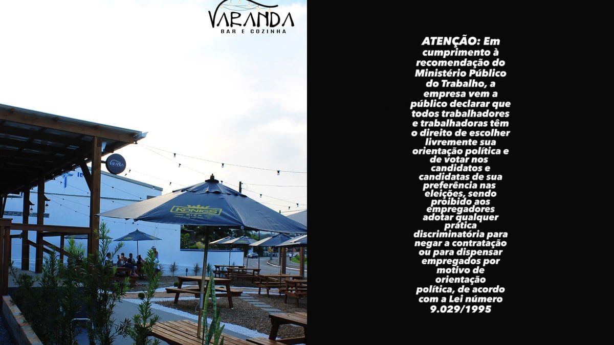 “Petista não trabalha aqui”: cobrado pelo MPT, restaurante de Jaraguá do Sul publica retratação