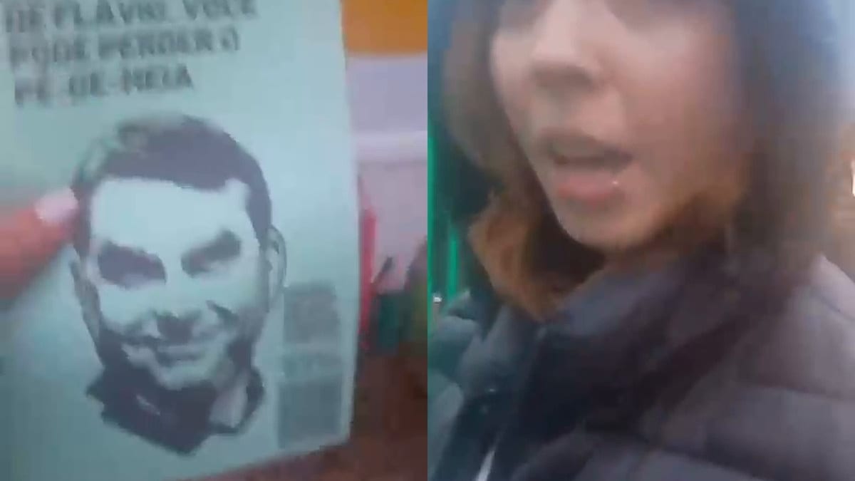 Na porta de escola em Porto Belo, mulher confronta grupo que dava panfleto contra Flávio a alunos