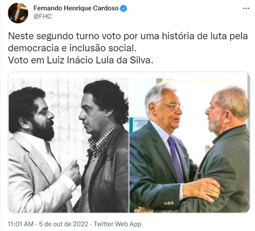 FHC anuncia apoio a Lula no segundo turno