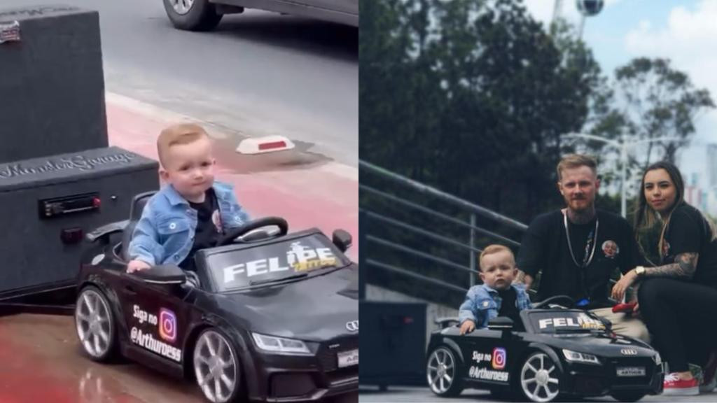 Mini carro de luxo rebaixado: Bebê vira atração na orla de Balneário Camboriú