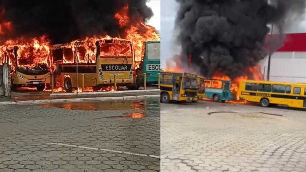 Incêndio destrói cinco ônibus escolares em São João Batista