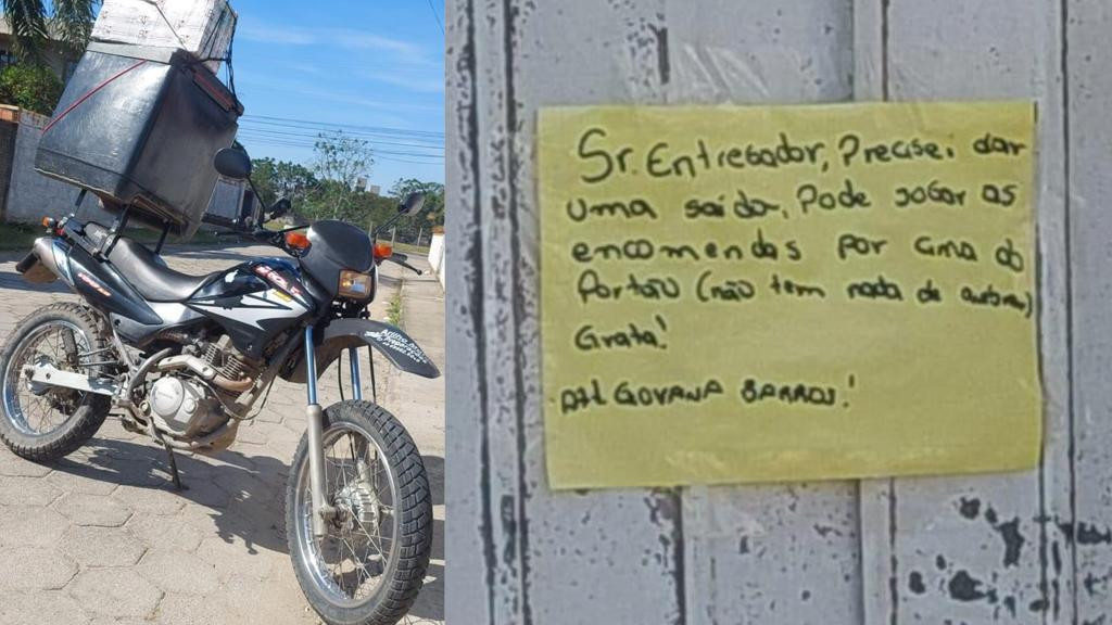 Motoboy encontra bilhete de gentileza durante entrega em Tijucas
