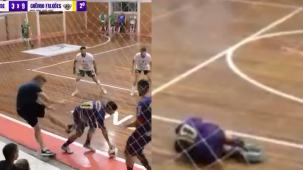 Torcedor agride atleta com chute durante partida da série prata da Liga Catarinense de Futsal