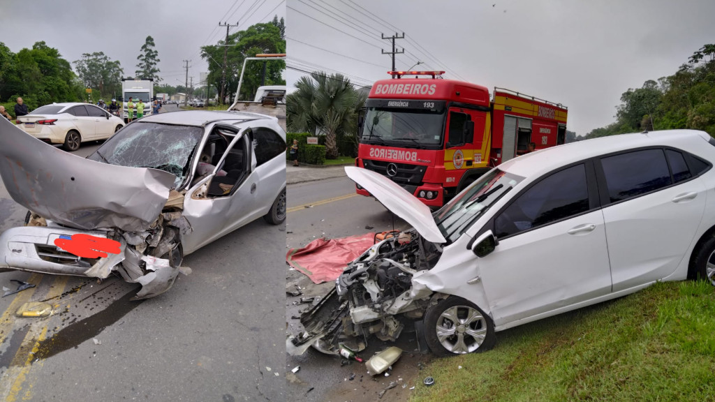 Colisão brutal em Criciúma deixa motorista inconsciente e passageiro com múltiplas fraturas