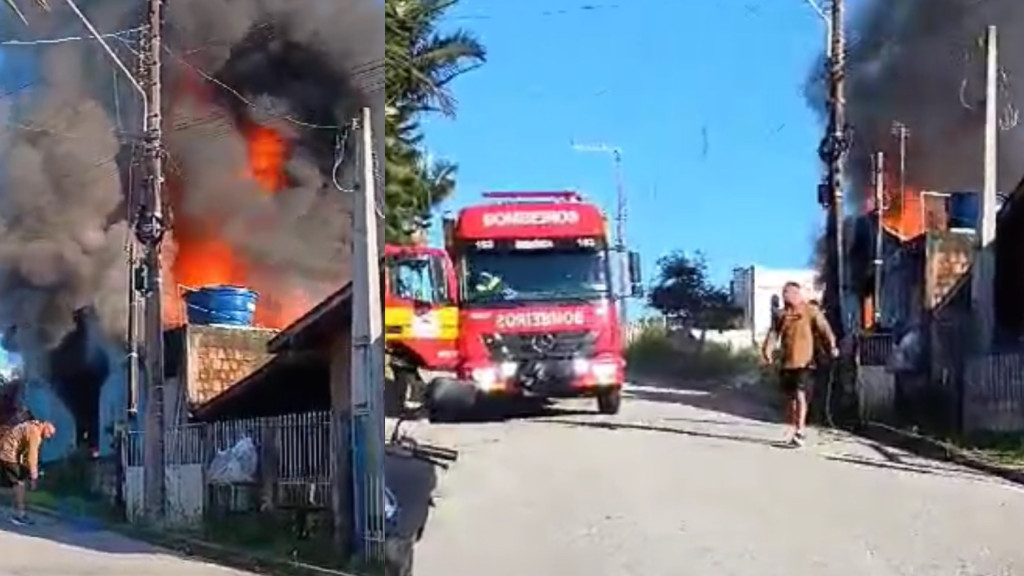 "Cena triste": trabalhadora grita em desespero ao ver casa sendo consumida em Governador Celso Ramos