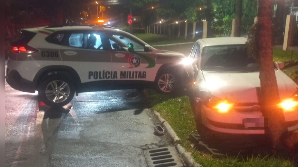 Criminoso é preso após furtar carros e colidir com viatura da PM e árvore