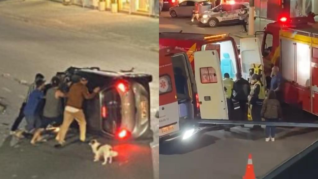 AGORA: Carro capota após grave acidente em Tijucas