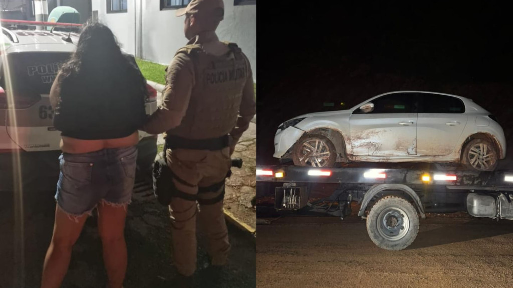 Criminoso abandona mulher e drogas em carro roubado durante perseguição em Canelinha