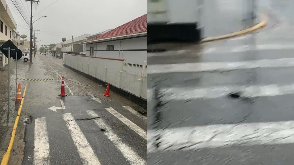 URGENTE: Rua Marechal Deodoro é interditada em Tijucas após asfalto ceder