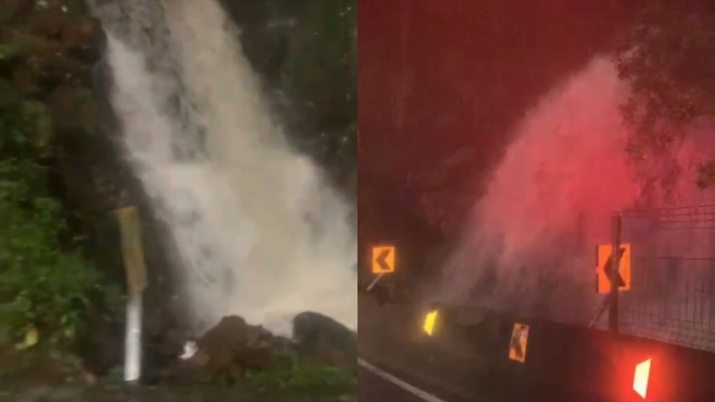 Grande volume de chuva provoca “cachoeira” na Serra do Rio do Rastro