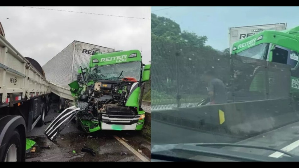 Grave colisão entre carretas trava a BR-101 em Joinville e causa filas gigantes