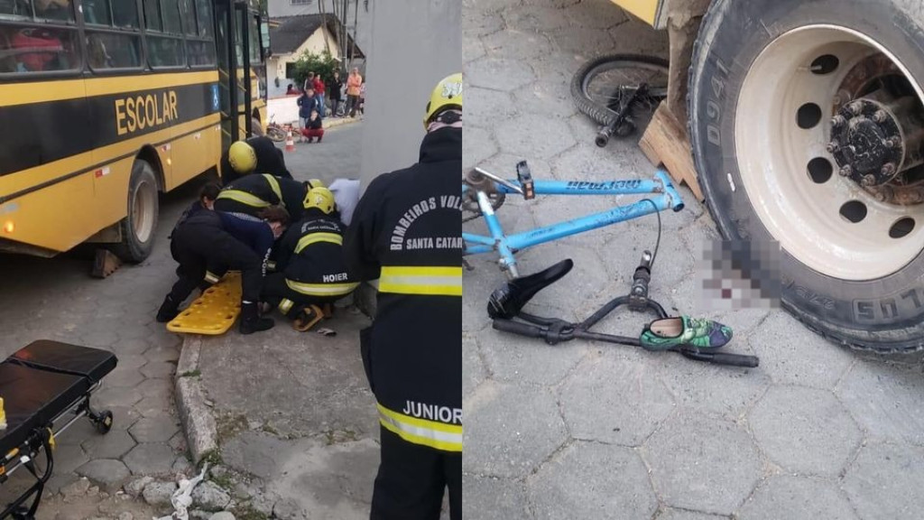 De bicicleta, menino de 8 anos é atropelado por ônibus escolar