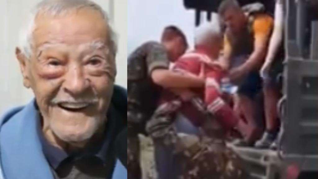 Idoso de 98 anos resgatado pelo Exército em enchente retorna para casa