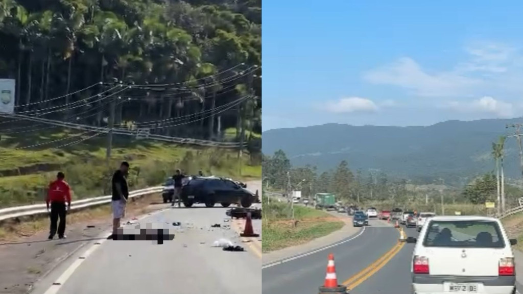 Acidente entre São João Batista e Canelinha, deixa motoboy ferido e causa lentidão no trânsito