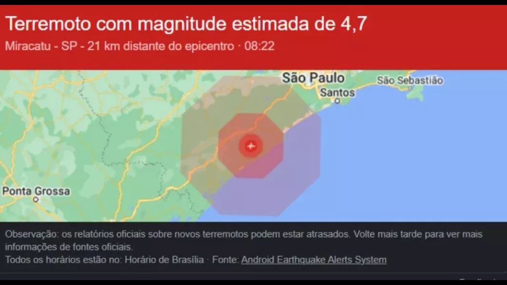 Defesa Civil confirma terremoto em São Paulo