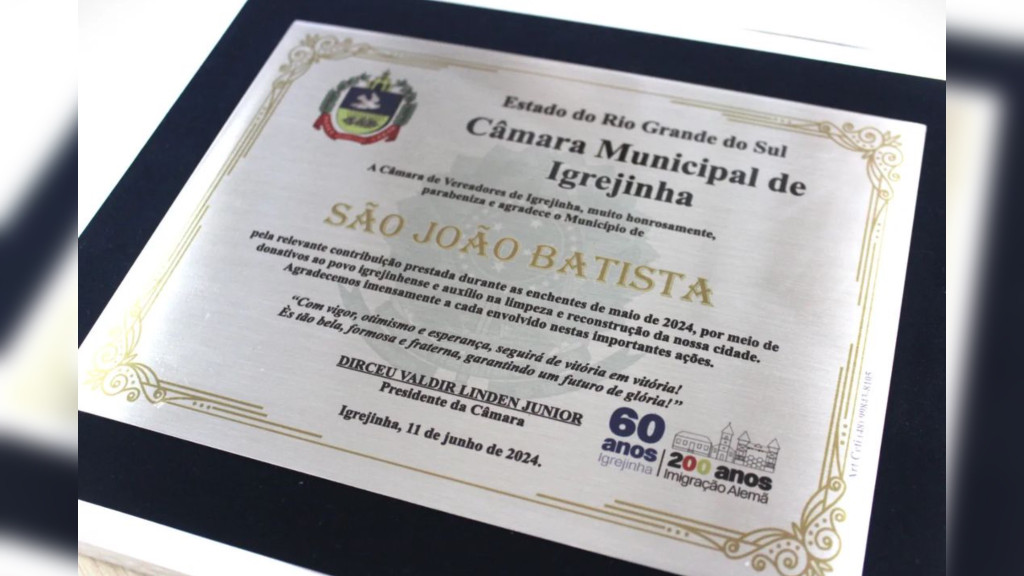 São João Batista é homenageada por apoio a cidade gaúcha durante enchentes