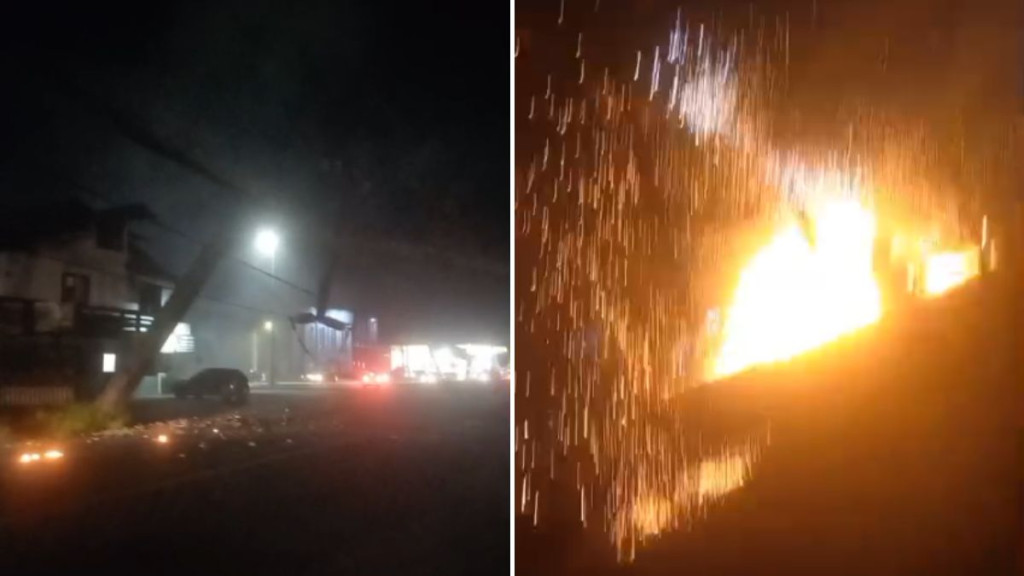 Caminhão atinge poste em frente a hospital e provoca explosões