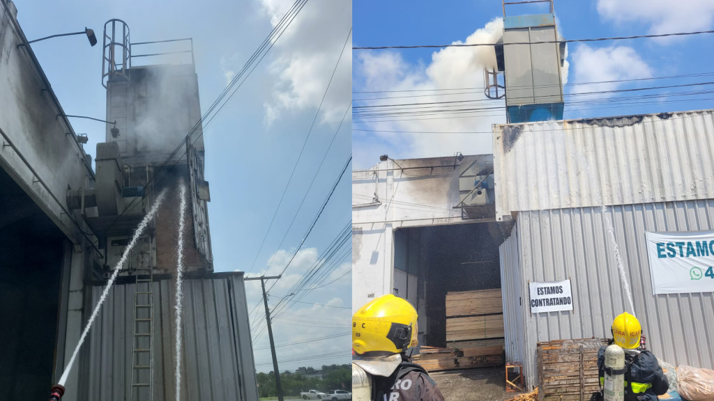 Incêndio em contêiner com rejeitos de madeira causa pânico em moradores