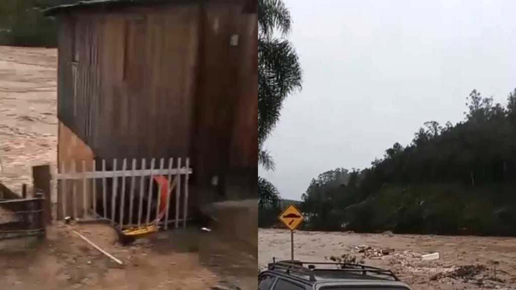 URGENTE: Casa é levada pelo rio após fortes chuvas em Santa Catarina
