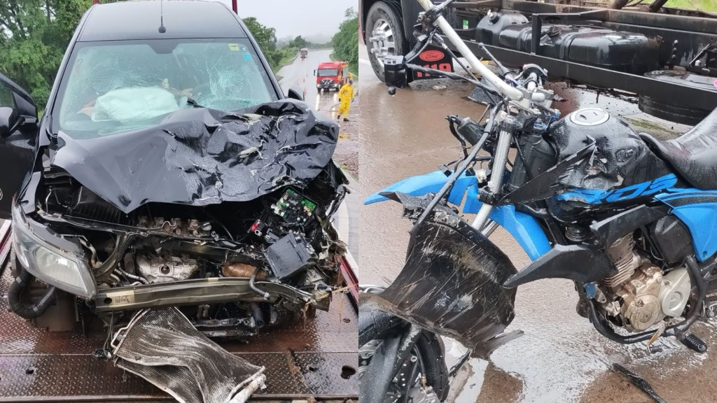 Grave acidente entre carro e moto deixa duas vítimas fatais na BR-163