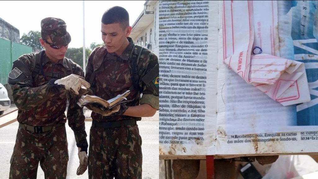 Militares do Exército encontram bíblia intacta e mensagem após enchente em Rio do Sul