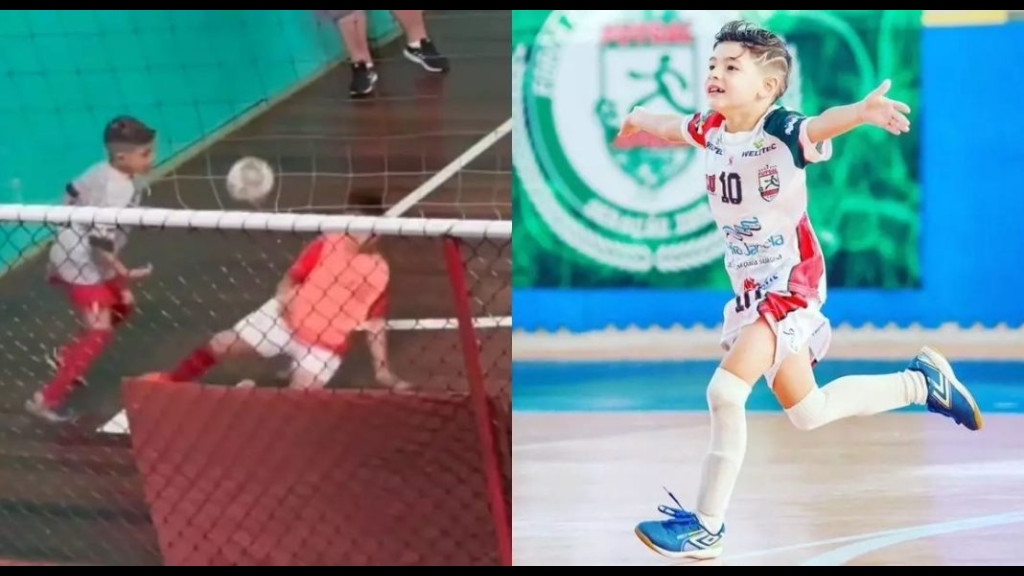 Menino deixa adversário no chão após drible em partida de futsal e viraliza nas redes sociais
