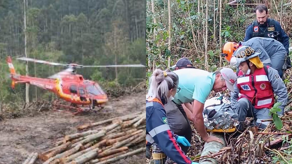 Trabalhador é resgatado pelo Arcanjo-03 após ser atingido por árvore em SC