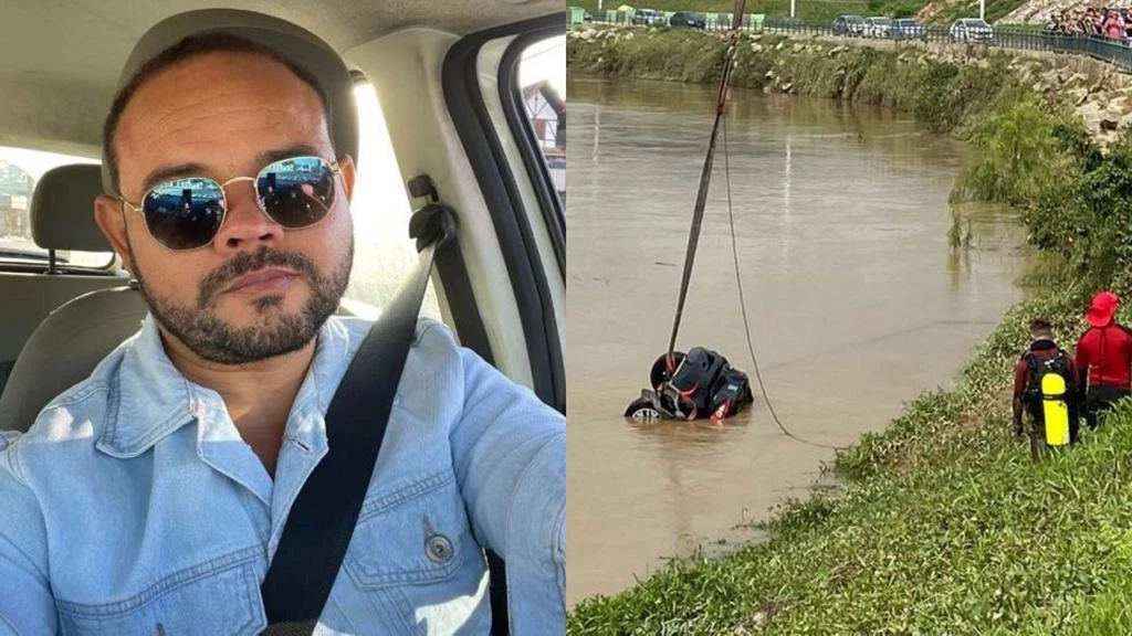 Carro cai no rio Itajaí-Mirim e motorista está desaparecido, em Brusque