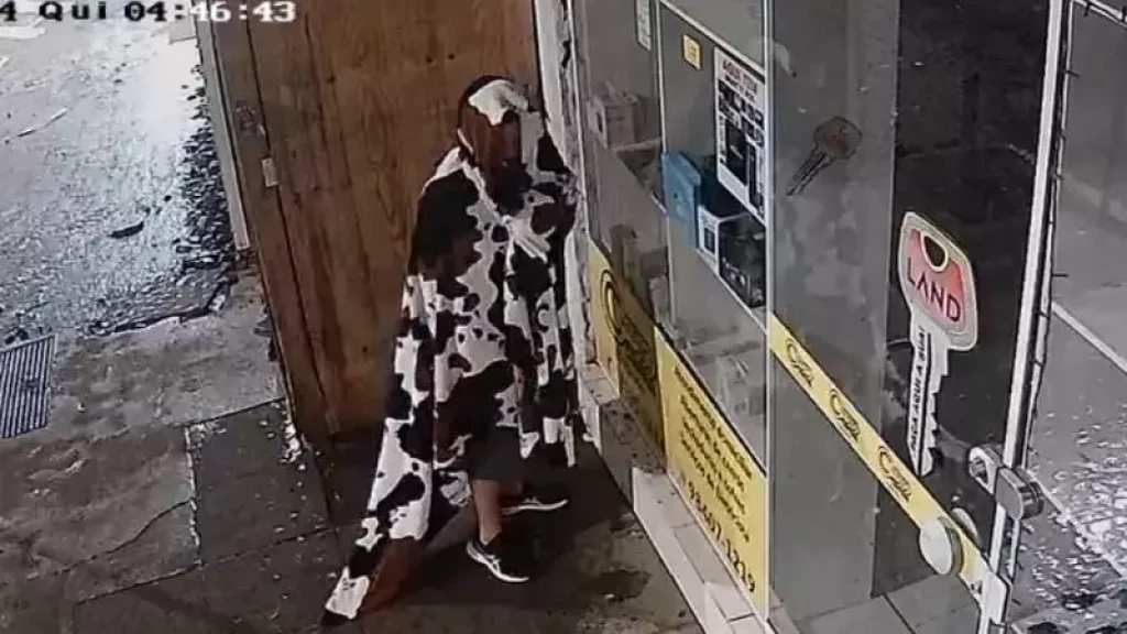 Ladrão vestido de 'vaca mimosa' arromba loja e faz a limpa