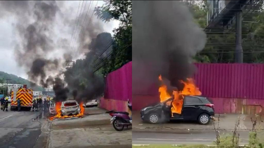 Carro pega fogo e deixa trânsito lento em avenida de Balneário Camboriú