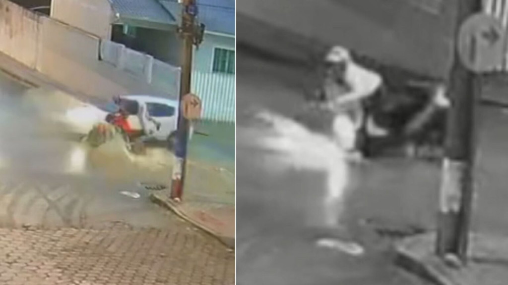 Motociclistas caem em buraco no centro de São João Batista
