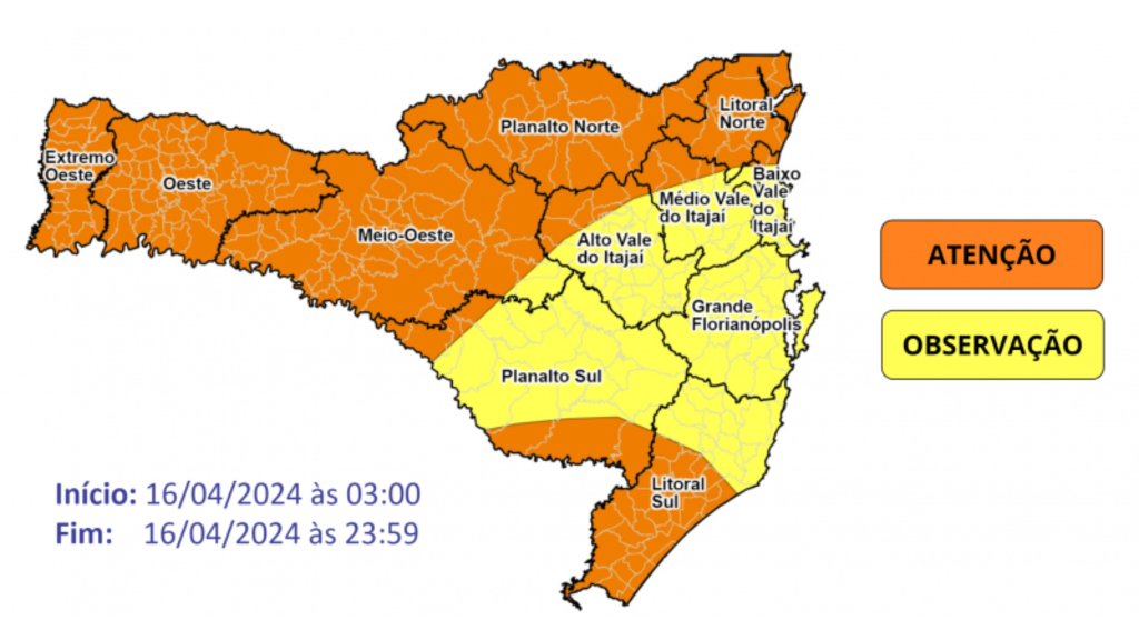 Alerta de temporais em Santa Catarina para esta terça (16)