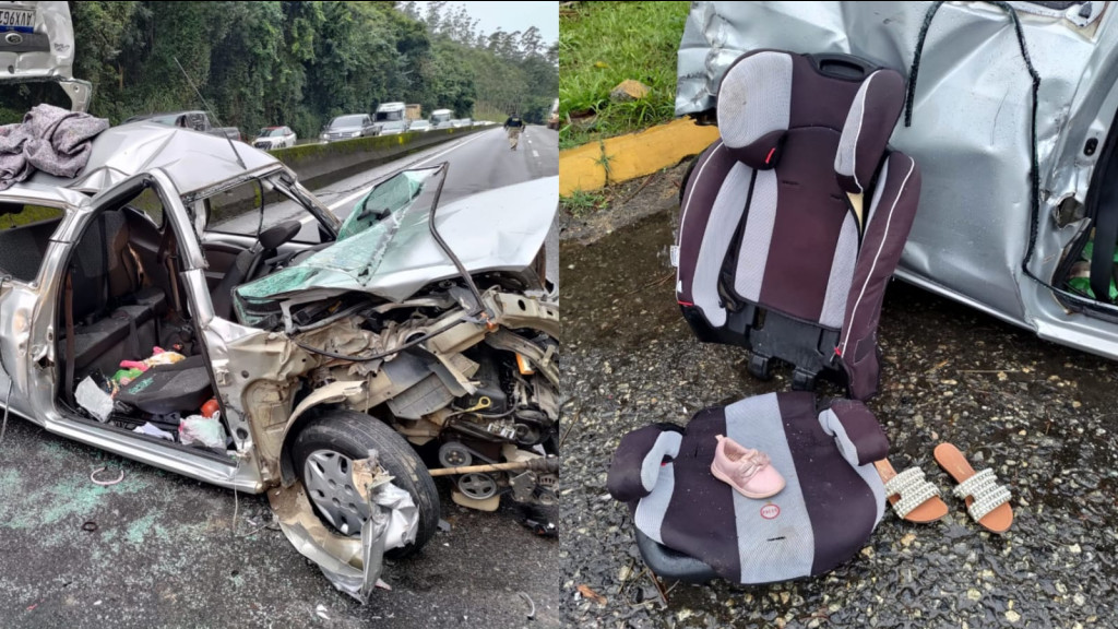 Cadeirinha salva vida de menina de 2 anos na BR-101, em Joinville