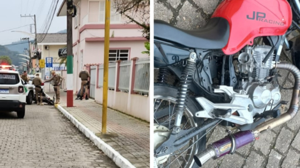 Sem CNH, motociclista tenta escapar da polícia e colide em Nova Trento após perseguição