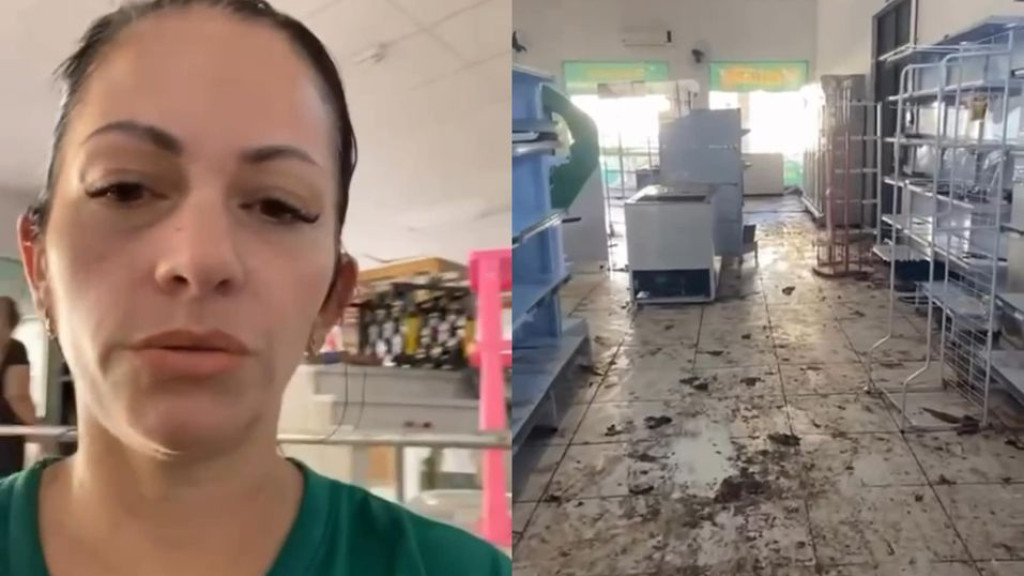 Dona de supermercado que não pegou enchente chora ao ver loja saqueada no RS
