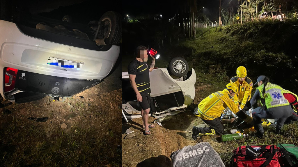 Motorista fica entre a vida e a morte após capotar carro em Itajaí