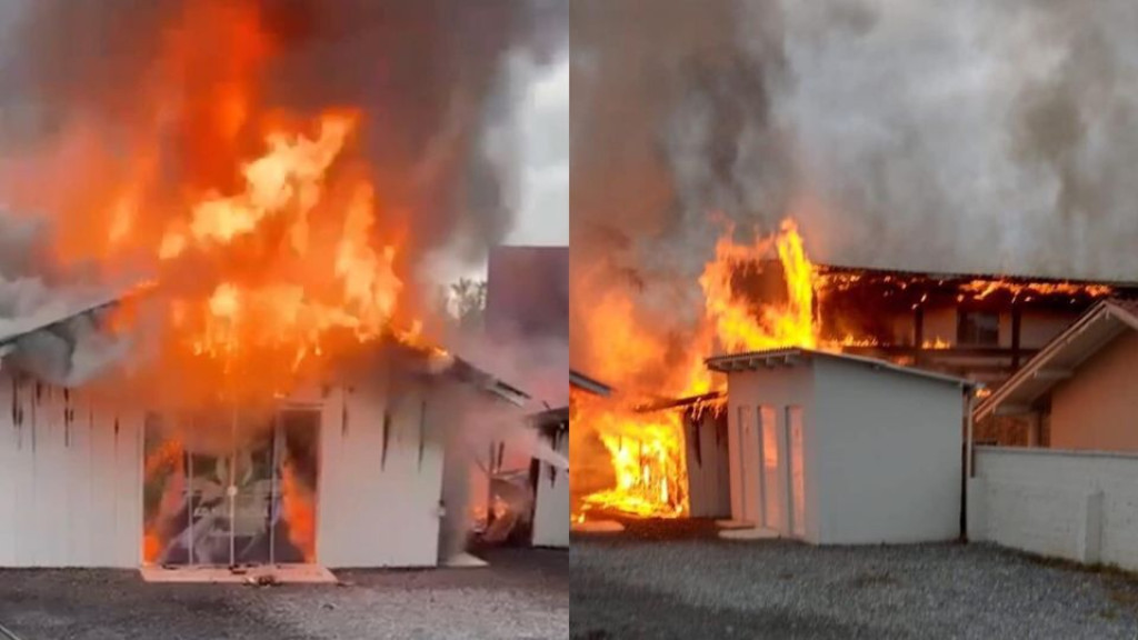 Incêndio destrói casa e igreja de madeira