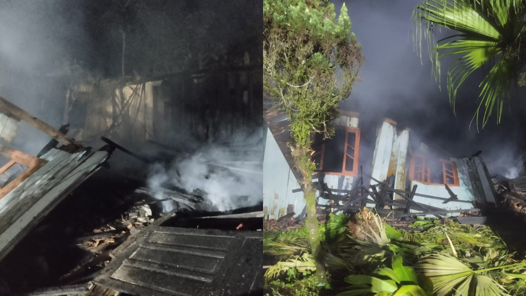 Casa abandonada é destruída por incêndio em São João Batista